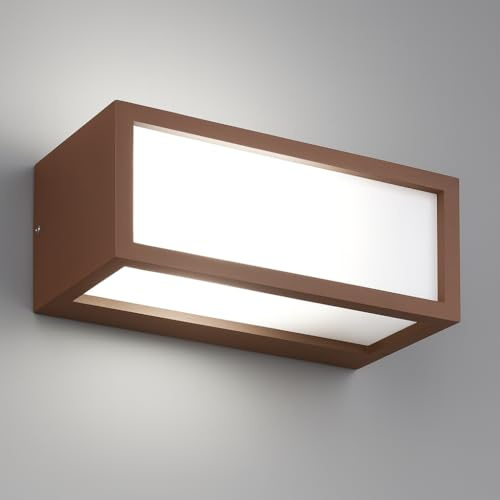 Dopa Applique da Parete Esterno Attacco E27 Design Rettangolare in Alluminio 3 Fasci di Luce Diffusa Lampada da Muro per Interno Balcone Terrazzo IP65 (Marrone Corten)