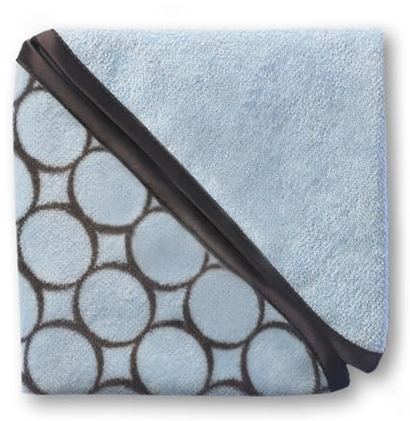 SwaddleDesigns Cotton Terry Velour Washcloths for Baby/Toddler, Absorbent with Satin Trim, Set of 2, Brown Mod Circles on Pastel Blue