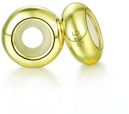 GW 2PCS 925 Sterling Silber Gummi Spacer Stopper Bead Charm Passend für Snake Kette Armbänder (Golden Charm)