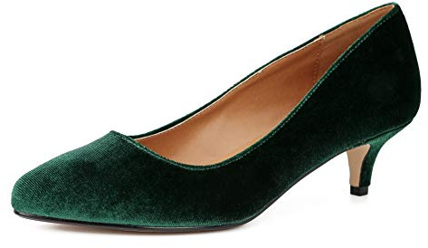 Unisex Men's Women's Classic Low Kitten Heel Pumps, Emerald Green, 12 Women/10.5 Men