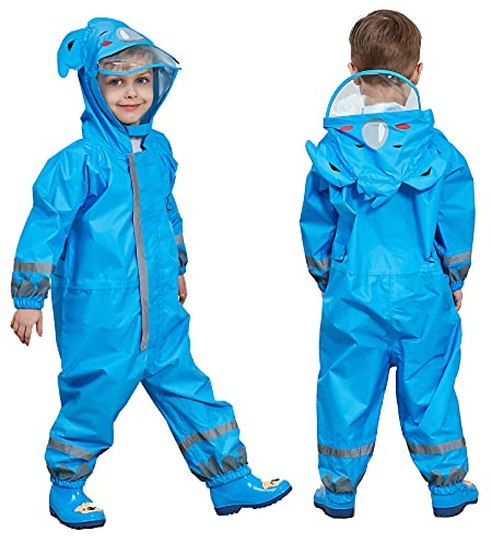 FILOWA Imperméable à Capuche Enfant Garçon Fille Manteaux imperméables Combinaison de Pluie Rain Pantalon Respirant Randonnée Vestes Transparent Chapeau Cape Pluie Poncho Bleu Koala Unisexe 5-7 Ans
