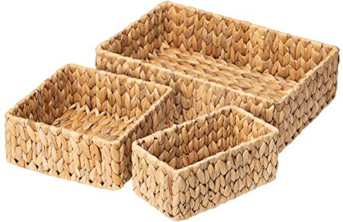 FairyHaus Wicker Baskets for Organizing 3Pack, Large and Small Wicker Storage Baskets Set, Hand Woven Baskets for Storage, Natural Water Hyacinth Storage Baskets for Pantry Shelf