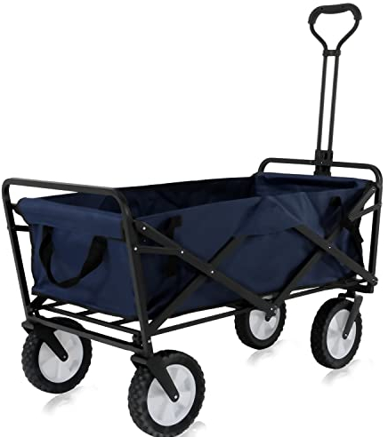 Novonova Chariot Pliable, Chariot à roulettes, Chariot Pliant avec Roues Pivotant à 360°, Chariot à roulettes Pliable Plage/Courses, Chariot de Jardin Pliable,Tissus Résistant&Poussette de Plage Bleu