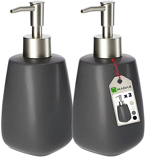 KADAX Dispenser di Sapone Liquido 400 ml, Dosasapone in Ceramica, Portasapone per Detersivo Piatti, Accessori per Bagno e Cucina (Set di 2, Grigio)