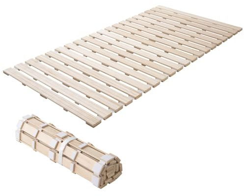 EMOOR Wood Roll-Type Slatted Bed Twin (39x79in) for Japanese Floor Futon Mattress, Franco-ROLL, Unpainted Paulownia, Floor Sleep Bedding Guest Minimalist Tatami Mat Natural