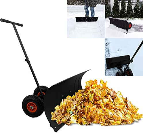 HENGMEI Pala da neve con ruote, pala da neve, 75 cm, altezza 42 cm, colore nero