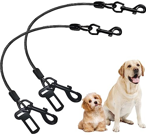 Fiyade Paquete de 2 Cinturones de Seguridad para Perros, Arnés de Coche Con Cable de Acero Resistente a la Masticación, Correa de Cable de Cadena, Arnés para Vehículos, 70 cm