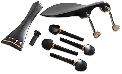 GEWA Violingarnitur, Zubehörset, Ersatzteile Set, Saitenhalter, Kinnhalter, Endknopf, 4 Wirbel, Ebenholz, Kinnhaltermodell Guarneri, 4/4