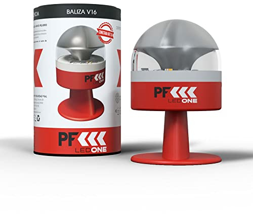 PF LED ONE - Luz Emergencia Coche Homologado DGT Obligatoria a partir de 2026, Baliza V16 Homologada DGT con Geolocalizador, eSim y Datos pagados hasta 2038, V16 con Geolocalización ROJA
