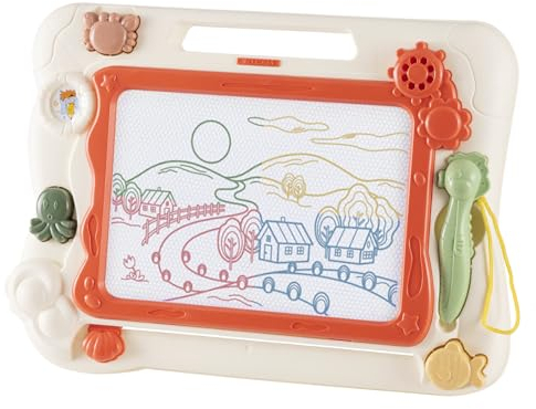 BillyBath Ardoise Magique, Tableau Magnetique Enfant 32 * 23CM Tablette à Dessin Effaçable pour Enfants avec Trois Tampons de Formes Différentes et un Stylo Magnétique