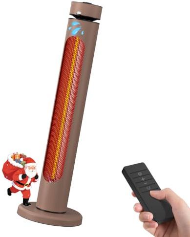 2000W Outdoor Patio Heater with Remote Control, Brown | Carbon Fiber Heating, 1S Rapid Heating, 8 Heating Levels, 8H Timer, Tip-over Protection, IP45 Waterproof, Portable