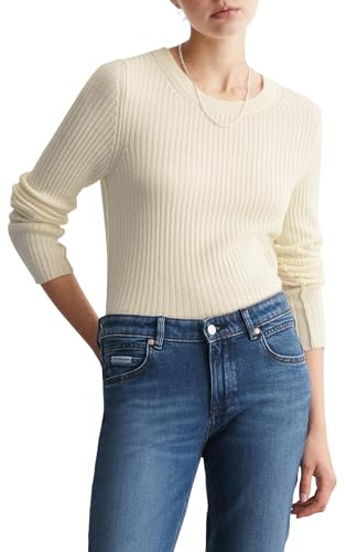Marc O'Polo Denim Damen Strickpullover mit Rundhalsausschnitt Slim Fit, Weiß (White Blush), L