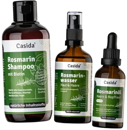 Casida® Rosmarin Haarkur Set - Rosmarin Shampoo, Rosmarinwasser & Rosmarinöl Haare - optimale Pflege mit natürlichen Inhaltsstoffen für Haarwachstum