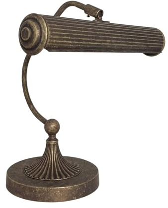 Licht-Erlebnisse Bankerlampe Messing H: 31,5 cm B: 31,5 cn schwenkbar in Bronze Antik matt Jugendstil E14 Klavierleuchte Schreibtischlampe Arbeitszimmer Büro