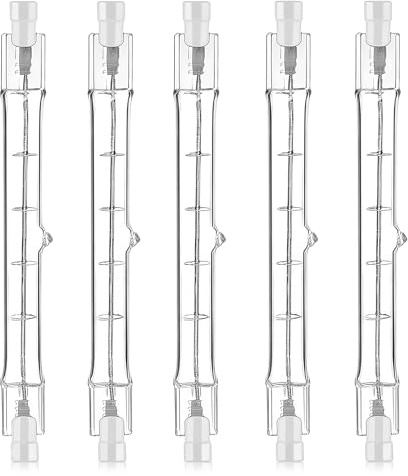 5 Pezzi Halogen Lamp, R7S Lampadine Alogene 118mm 300W, 220-240V, 3100lm, Dimmerabile, Luce Calda 2500K Alta Efficienza Energetica Lunga Durata, Alternativa al LED R7S Illuminazione Interna ed Esterna
