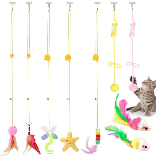 DKDDSSS 9 Pezzi Giochi per Gatti, Giochi Interattivi per Gatti, Set Giochi per Gatti, Fai da Te Telaio da Appendere Giocattolo per Gatti, per Gattino Kitten Indoor