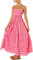 KMBANGI Robe longue rayée sans manches pour femme - Patchwork - Robe midi plissée à bretelles spaghetti colorées, Joli rouge et rose, Taille XL