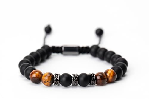 Ovyntremis 8 mm Tiger Eye Herrenarmband, Handgefertigtes elastisches geflochtenes Seilarmband, Perlenarmband für Glück und Wohlstand, Mit eleganter Geschenkbox für besondere Anlässe
