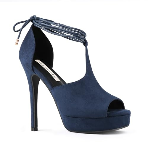 Zzheels Women's Peep Toe Platform High Heel Sandals, Blue Suede, US8.5