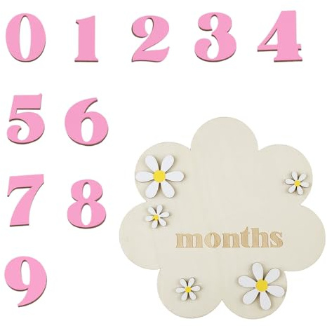 Lotsdonxia 3D Wooden Baby Milestone Discs Cards, Pink Engraved Monthly Photo Markers (1-12 Months), Babies Months Decor Signs for Timeless Keepsakes, Newborn Photos & Nursery Decor