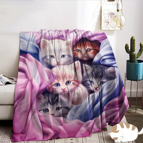 WZXGHE Couverture avec Motif Chat 150x200,Douce Et Duveteux Douillette De Canapé de Chat Couverture,pour canapé et Voyage (Chat-B, 150x200cm)