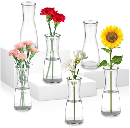 Staranry 6 Pezzi Set di Piccoli Vaso, Vaso di Fiori Piccolo, Design Aderente Alla Vita, Trasparente, per Composizioni Floreali, Centrotavola, Fai da te,per Soggiorno, Decorazione per Feste
