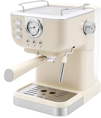 ATIVLB Espressomaschine mit Milchaufschäumer Kompakte Espresso-Kaffeemaschine,2-in-1 Presslöffel,1.5L Wassertank,mit Milchaufschäumfunktion,für Haus, Büro, Cafés und Hotels,Weiß