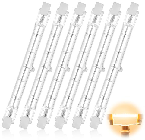 Ormromra R7s Halogen Bulb, 6 Pack 300W 2800K Warm White Linear Halogen Bulb, with 360° Beam Angle, J118 Security Light Bulb, for Floodlight Outdoor and Indoor Lighting