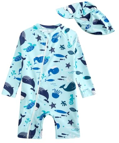 JiAmy baddräkt småbarn baby pojkar UV-kläder barn skydd baddräkt badkläder badkläder skyddskläder med solhatt