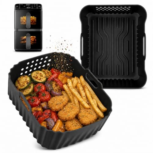 2 Pezzi Teglia per Friggitrice ad Aria in Silicone Philips Airfryer Serie 4000 Doppio cestello Verticale da 10L, Accessori per COSORI 10L, Silicone Contenitori per Emphsism 10L, Ninja 10.4L