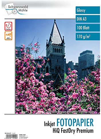 Schwarzwald Mühle Fotopapiere DIN A3: 100 Bl. Hochglanz-Fotopapier HiQ FastDry Premium A3 (Inkjet Papier, Druckerpapier, Foto)