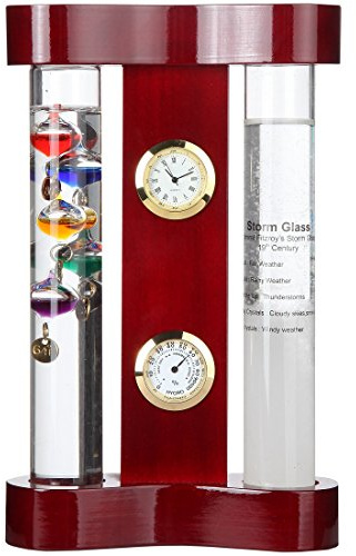 Lily's Home Analog Weather Station with Galileo Thermometer, Precision Quartz Clock & Hygrometer, Fitzroy Storm Glass, Gift for Friends and Family, Holiday Gift, Indoor & Outdoor Décor (7” x 4.4”)