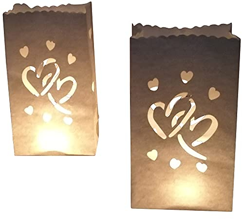 GW Handels UG 10 Stück Papier Lichttüten Lichtertüten Hochzeit Herz für Teelichter Kerzen Laternen weiß Kerzenhalter Deko Tischdeko Kerzentüten Hochzeit