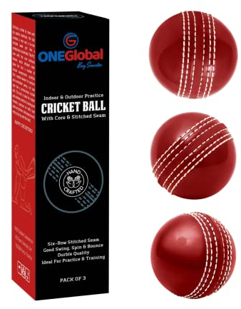 ONEGlobal Soft & Safe Practice Cricket Ball | Weicher & Sicherer Gummi-Cricketball zum Üben | Mit Echter Naht & Kern für Hüpfen & Schwingen | Ideal für Selbstvertrauen & Streichhölzer (3-Rot)