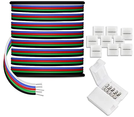 AOTOINK 30m/100ft RGBW LED Extension Cable 5x0,32mm² 22 Gauge 5Pin 12V DC Electrical Wire 5 Colors 22AWG Wires with 10PCS Connectors for RGBW 3528 5050 Led Strip