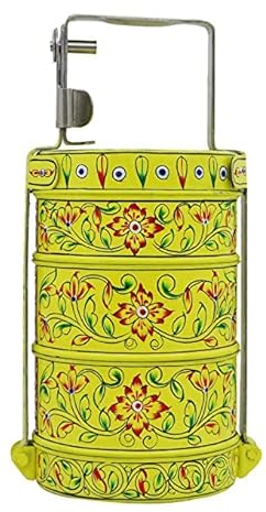 Craft with love a beautiful hand painted and tiffin Boxes 3 parts (Jaune)