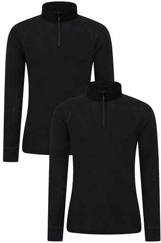 Mountain Warehouse Merino Baselayer-Top für Herren, Multipack - Isotherm, feuchtigkeitstransportierendes und antibakterielles T-Shirt - ideal im Herbst und Winter Schwarz (2er Pack) 2X-Large