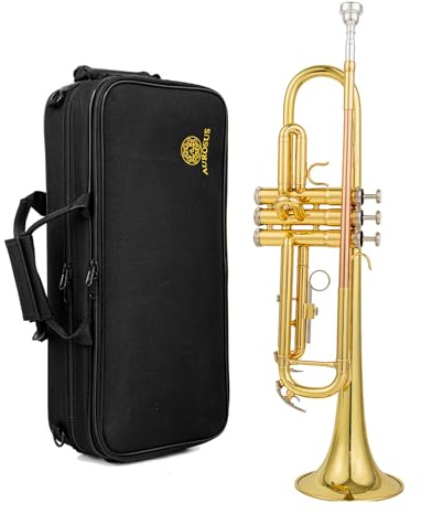 Aurosus bb trumpet 6331 brass b flat trumpet for beginners and intermediate players copper leadpipe gold lacquer finish stainless steel valves phosphorus hard case and accessories included