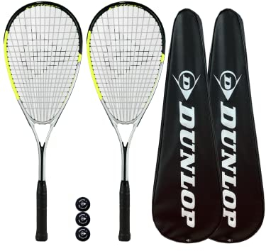 Dunlop Hyper Lite Pro Squashschläger Doppelpack, inkl. vollständiger Schutzhülle und 3 Squashbällen