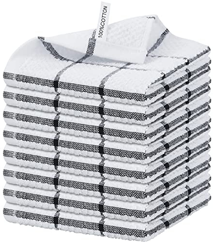 Nialnant Paquete de 8 trapos de cocina, 100% algodón para lavar platos, toallas de cocina de secado rápido, 12 x 12 pulgadas, cuadros negros