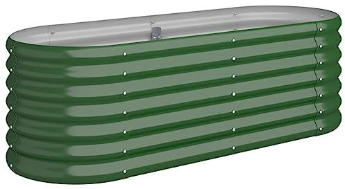 vidaXL Garden Raised Bed Green Powder-Coated Steel - 114x40x36 cm Sturdy, Weather- Oval Flower Box for Outdoor Gardening