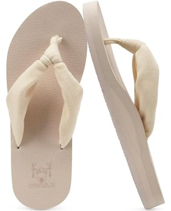 KuaiLu Flip Flops for Women Arch Support Summer Pool Sandals Beige Size 7.5