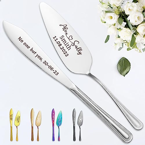 Matrimonio Personalizzata Coltello per Torte Pala Torta con Incisione Nome Data Posate Pala per Torta Taglia Torta Personalizzabile Regalo per Sposini, Compleanno, Fidanzamento, Anniversario, Argento