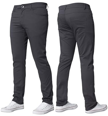 BRAND KRUZE Herr stretch smal passform chinos byxor casual arbete jeans byxor, Grå, 32W X 34L