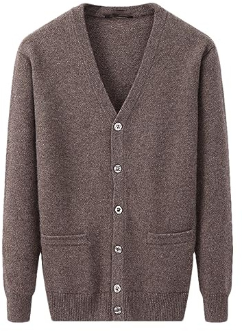 Hndudnff Maglione Cardigan in Cashmere da Uomo con Bottoni E Cardigan da Lavoro con Tasche 6237 C XXL