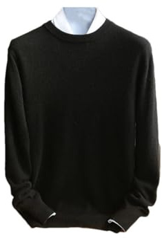Hamthuit höst/vinter herr kashmir casual jumper tröja lös och tröja rund hals pullover, Svart, XL