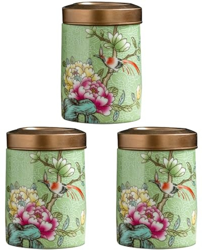 Ciieeo Vintage Ceramic Tea Canisters Set of 3 with Airtight Sealed Lids Porcelain Food Storage Jars for Coffee Tea Herbs and Spices 2.6 Inch Compact Kitchen Organization