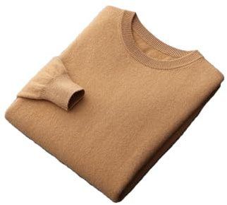 Hamthuit Pull en Cachemire à Manches Longues et col Rond pour hommecouleur uniedécontractéautomne/Hiver Yellow khaki9 M