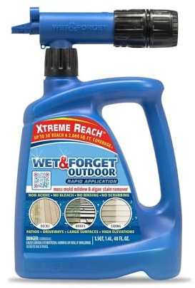 Wet & Forget Outdoor Moss, Mold, Mildew, & Algae Stain Remover Multi-Surface Cleaner, Xtreme Reach Hose End with New & Improved Nozzle, 48 Fluid Ounces