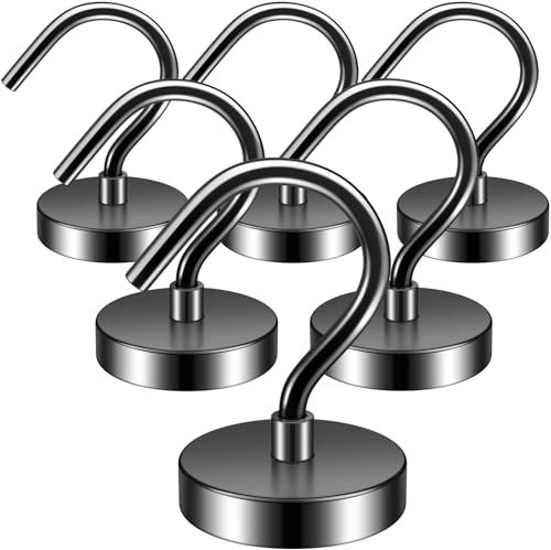 FINDMAG 6 Pack Black Strong Magnetic Hooks, 40lbs+ Heavy Duty Magnets with Hooks for Cruise Ship Walls,Magnetic Kooks Heavy Duty for Cruise Cabins,Hanging,Grill,Tool,Kitchen